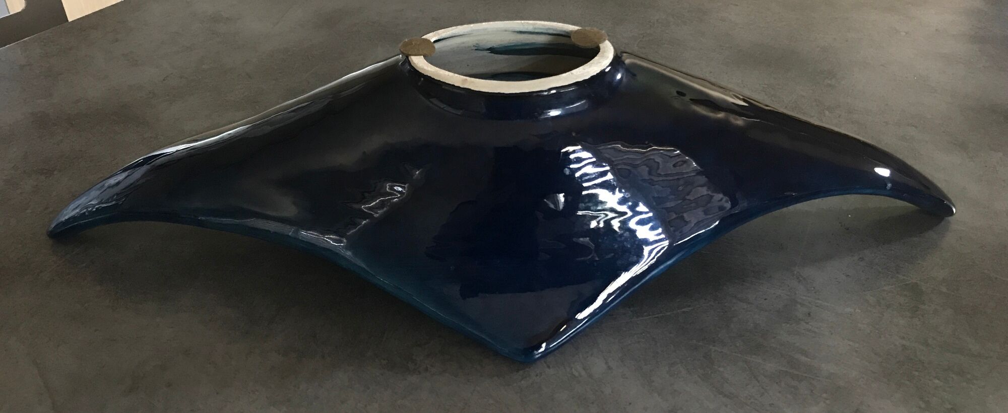 Cut ceramic centerpiece by vallauris fat lava sea foam 55 cm