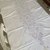 Large tablecloth and 12 embroidered napkins "pastel bouquets" - Cotton - 240x170 cm