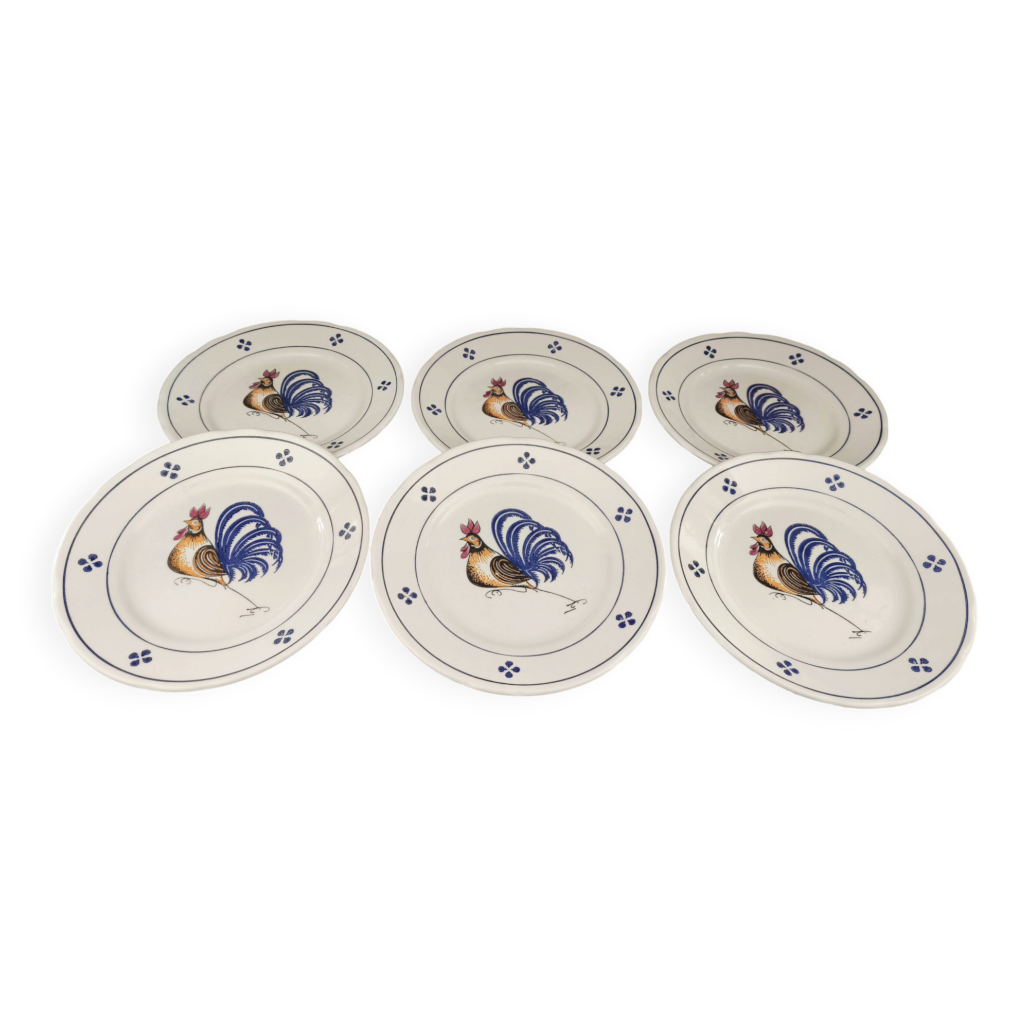 Set of 6 flat plates in earthenware with rooster design.