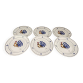 Lot de 6 assiettes plates en Terre de Fer décor coq