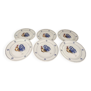 Lot de 6 assiettes plates en Terre de Fer décor coq