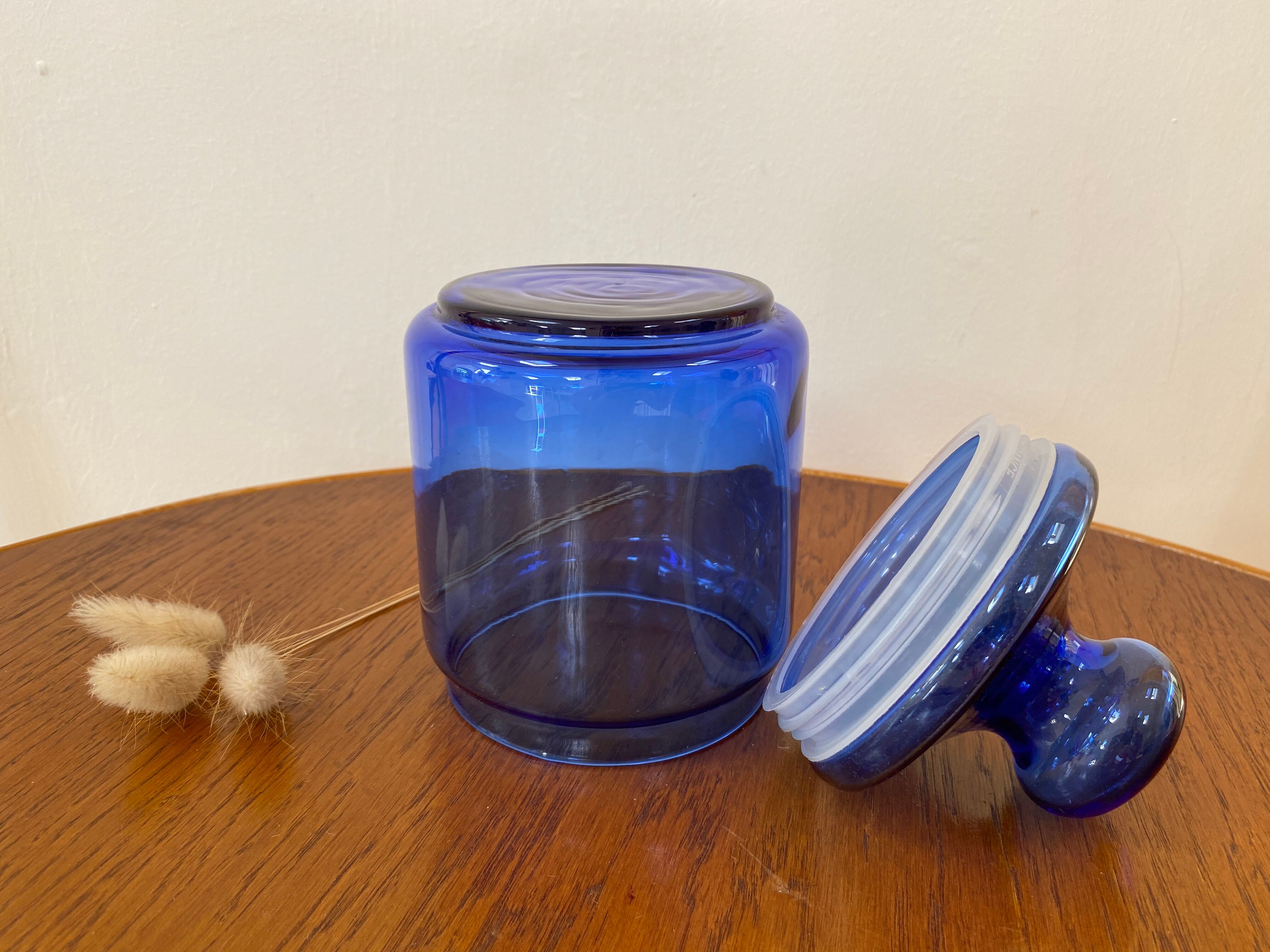 Vintage cobalt blue glass jar