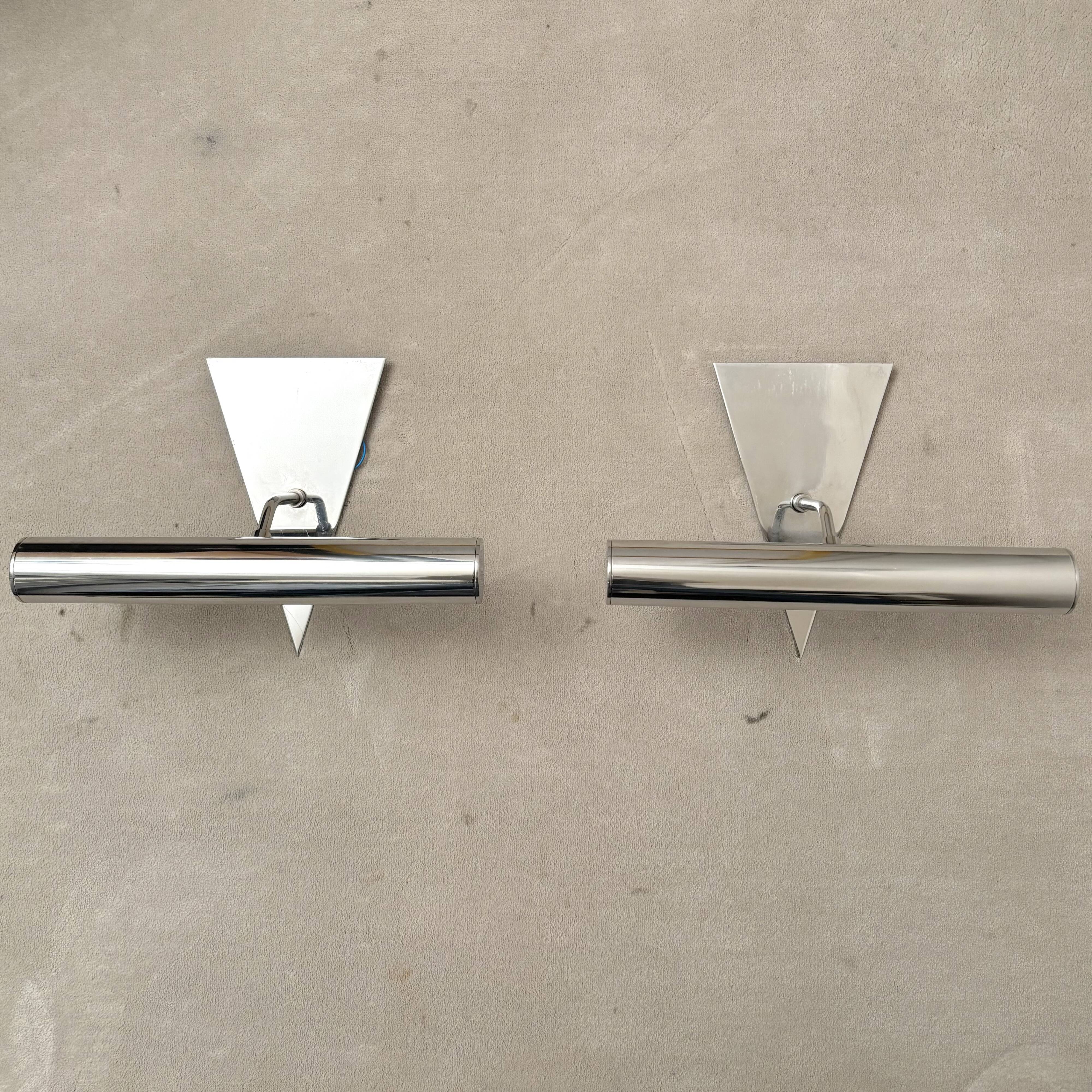 Pair of stainless steel wall lights 1980