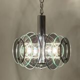 Large Space Age Pendant Lamp VECA in Chrome Metal and Glass, 1970s