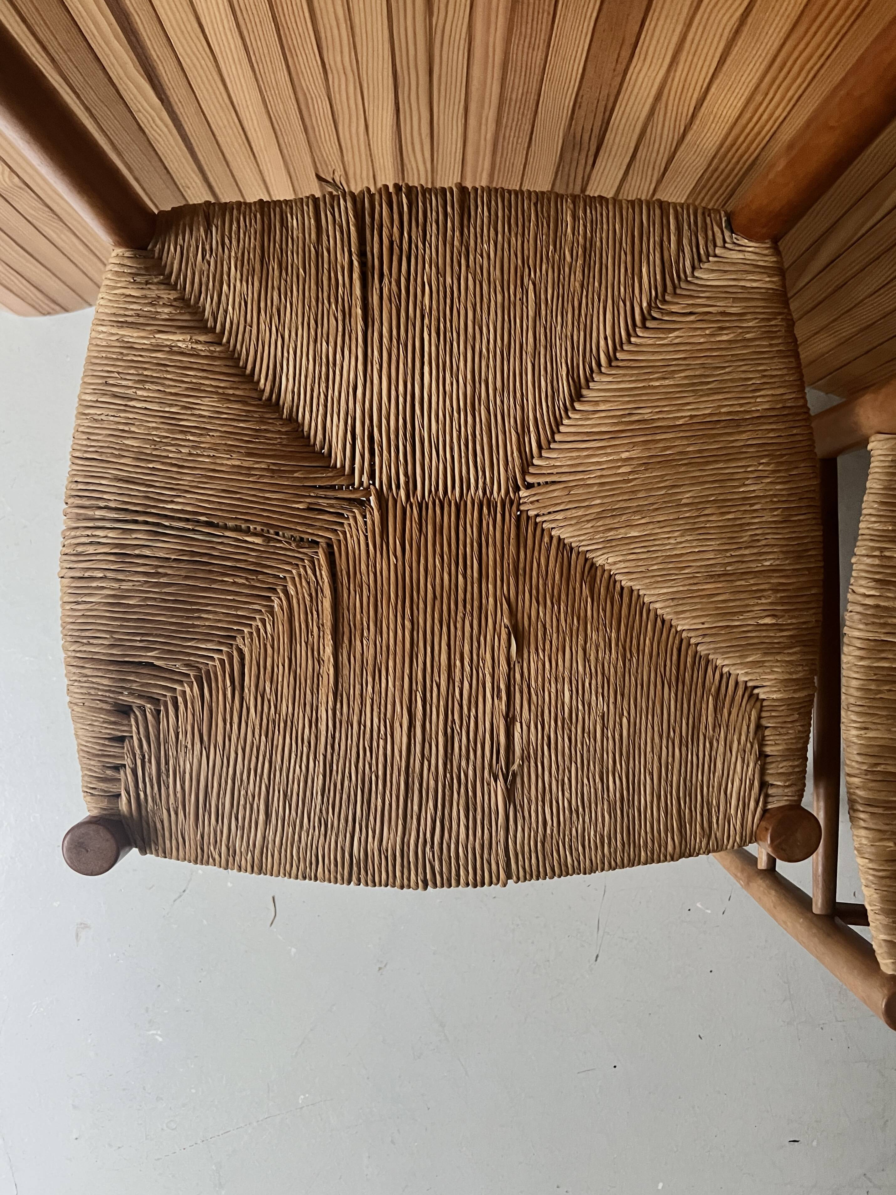Set of 2 Italian chairs in wood and straw, Gio Ponti style 1950