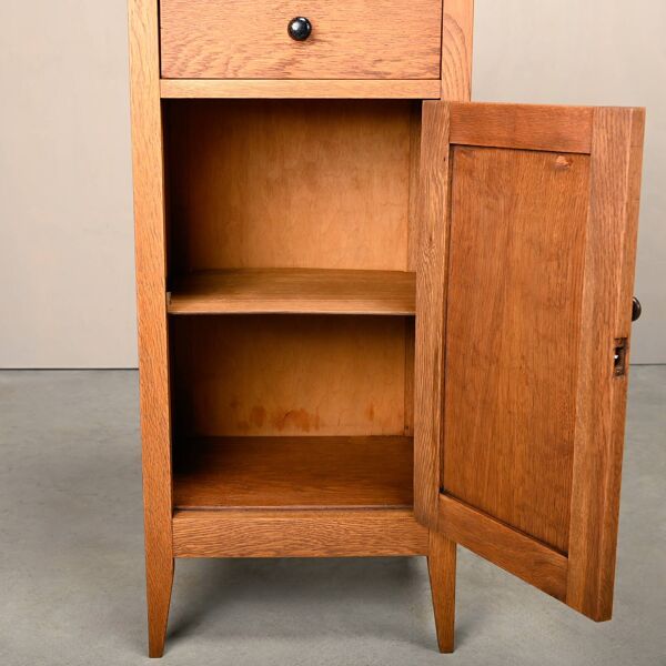 Table de chevet ou table de nuit Art Déco en chêne et marbre, néerlandaise, années 1930