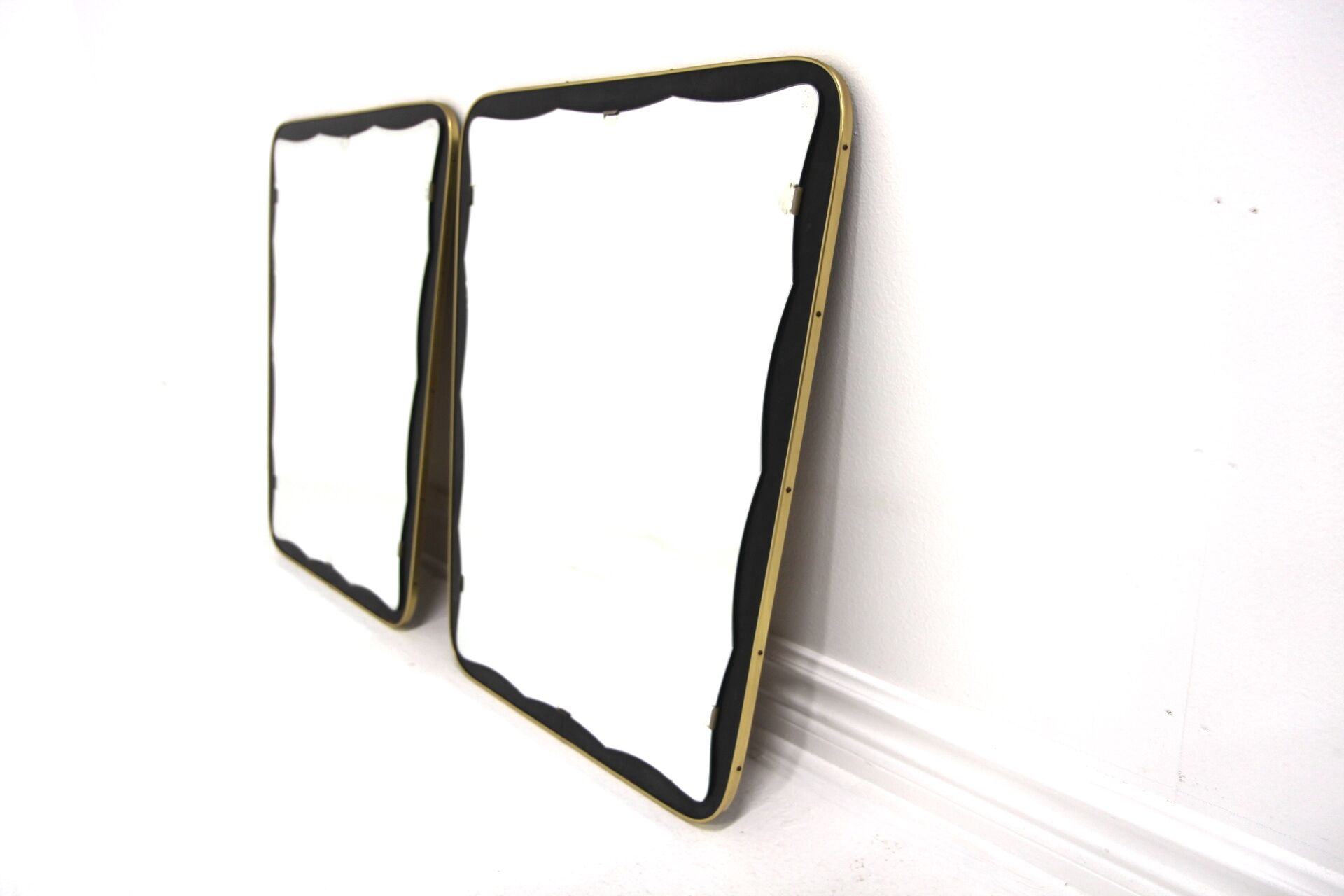 Set of 2 scandinavian metal mirrors, sweden 1960