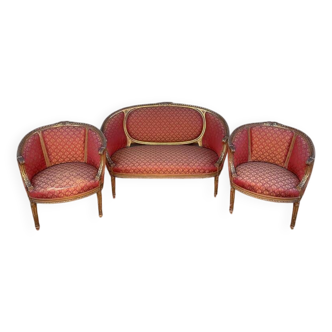 Salon corbeille en bois doré de style Louis XVi