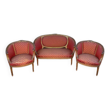 Salon corbeille en bois doré de style Louis XVi