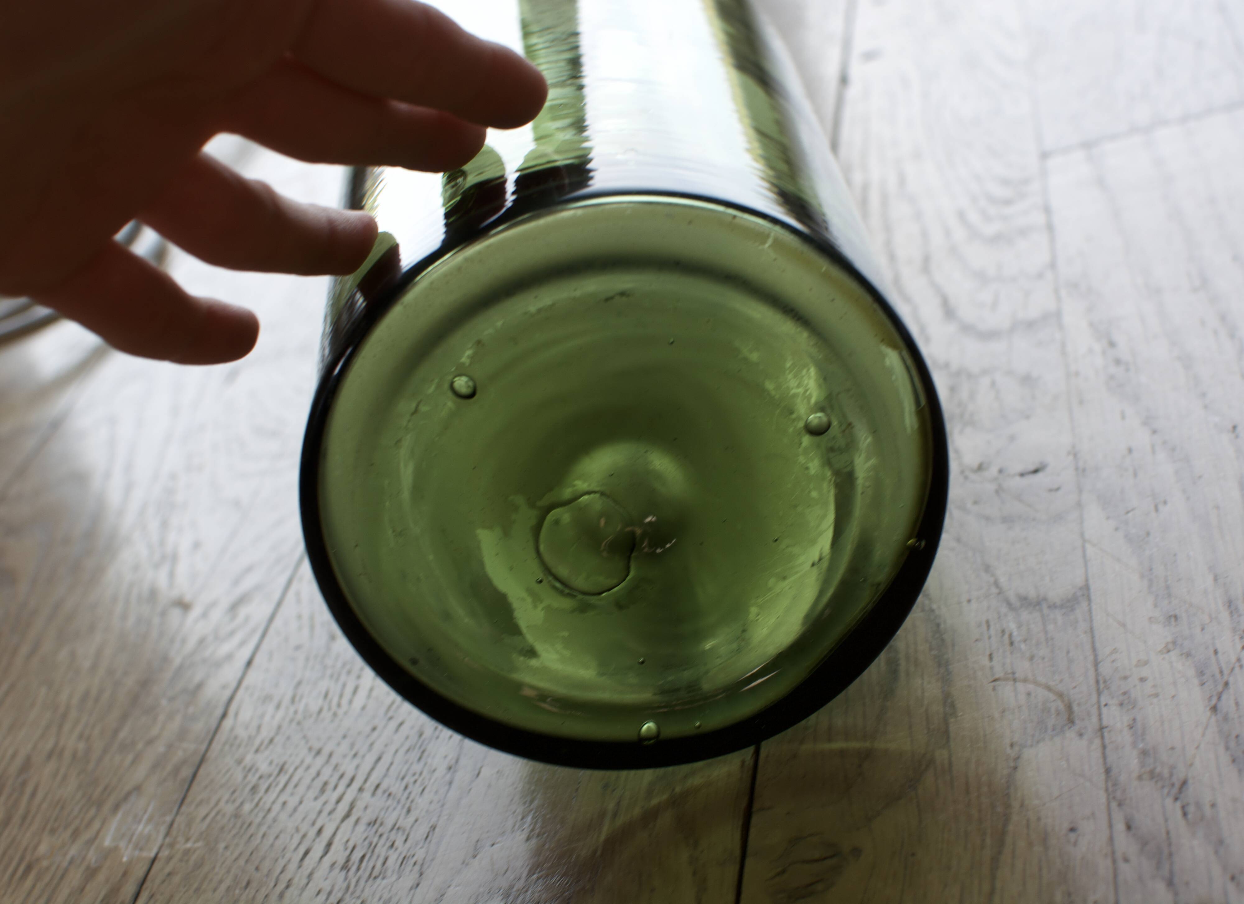 Green blown glass canister