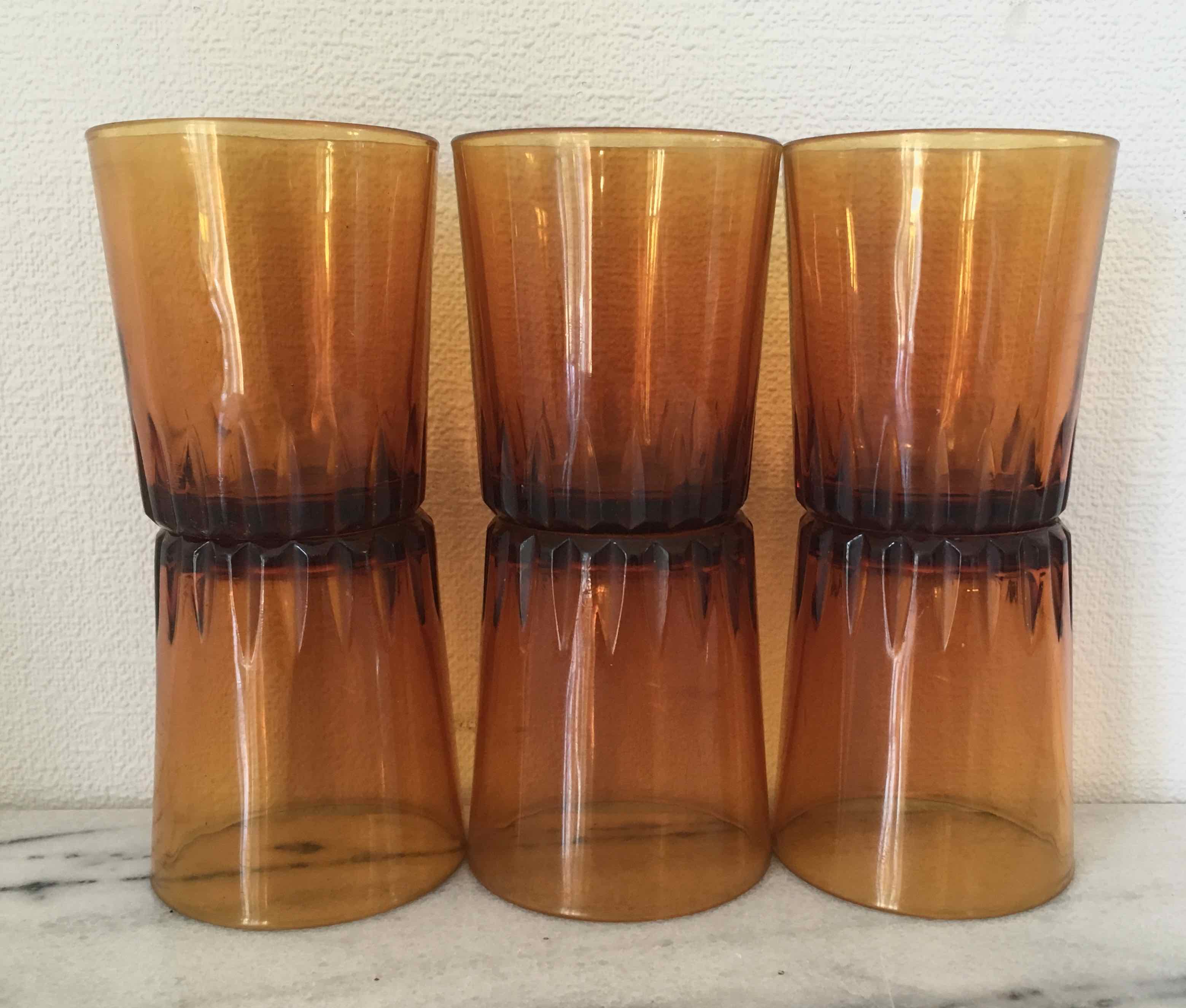 Lot de 6 verres à eau vintage ambre
