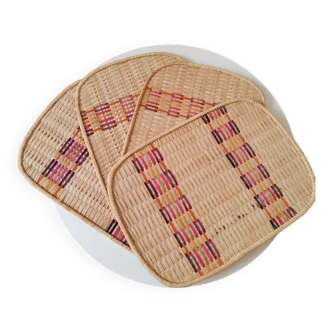 4 straw placemats 70s/80s