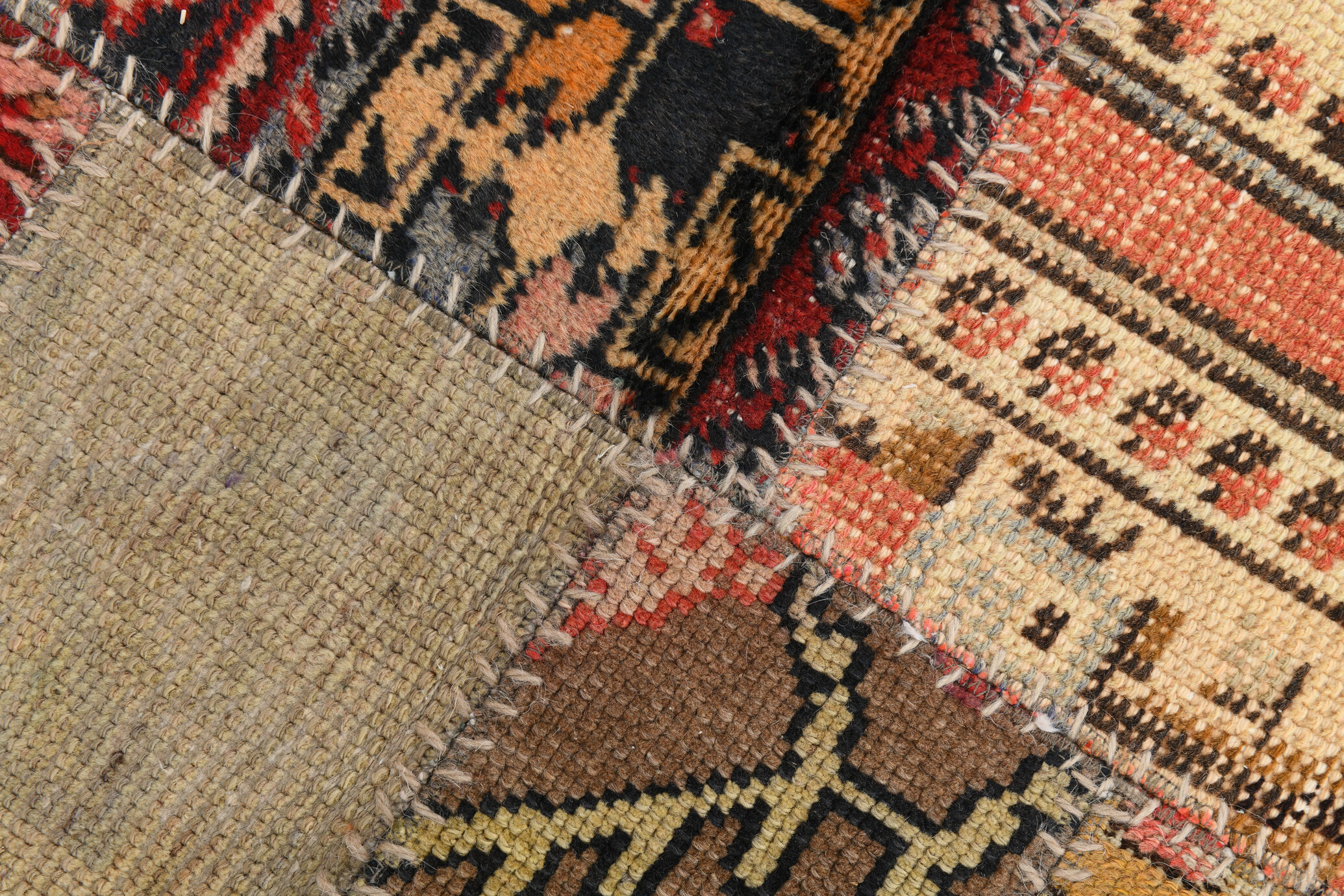 5x8 Handknotted Red Turkish Patchwork Rug, 242x173Cm