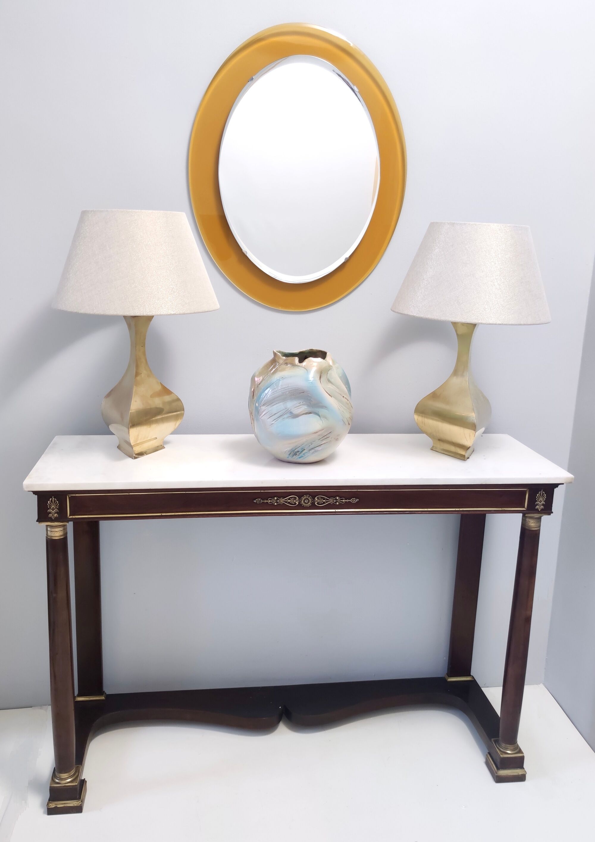 Neoclassical Style Walnut Console with a Rectangular Carrara Marble Top, Italy