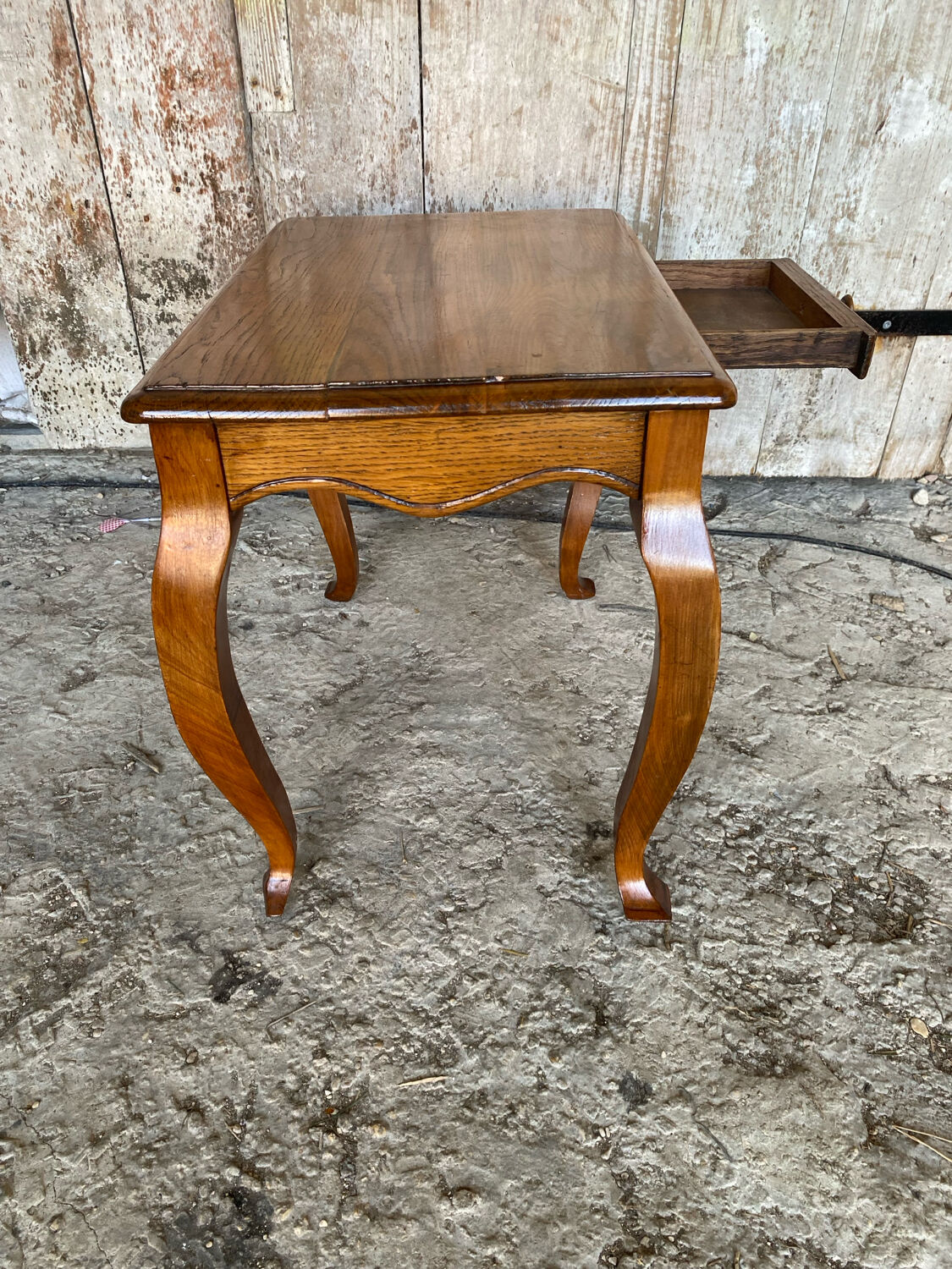 Louis xv style writing table nightstand wood + drawer 19th century walnut vintage