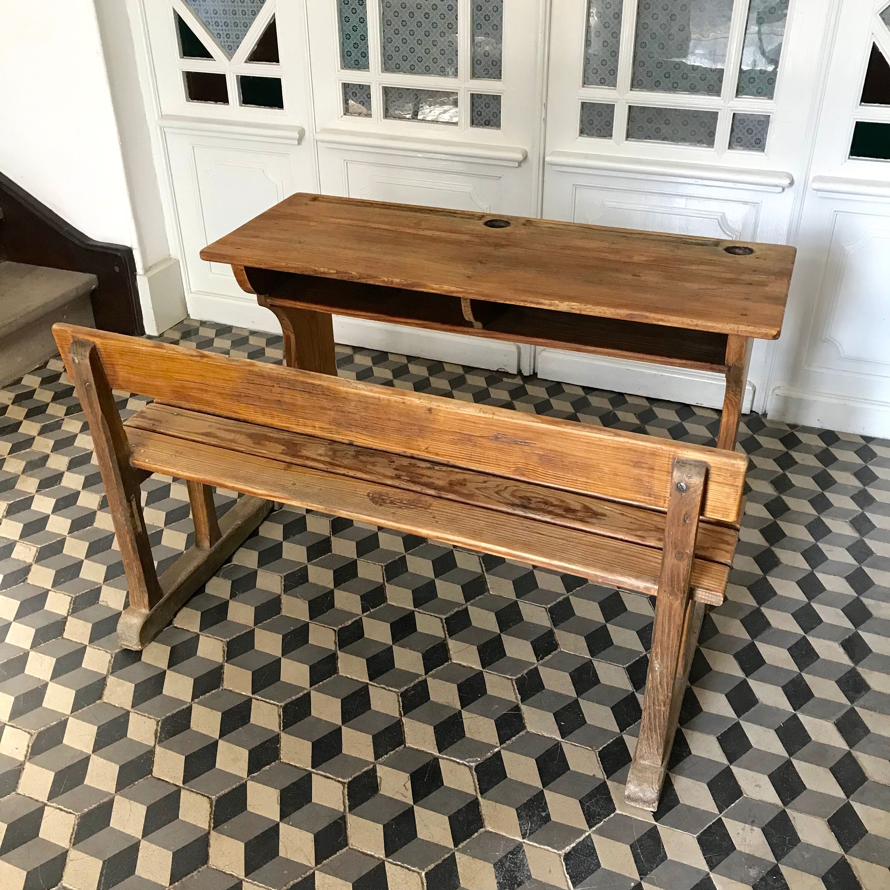 Ancien bureau écolier double