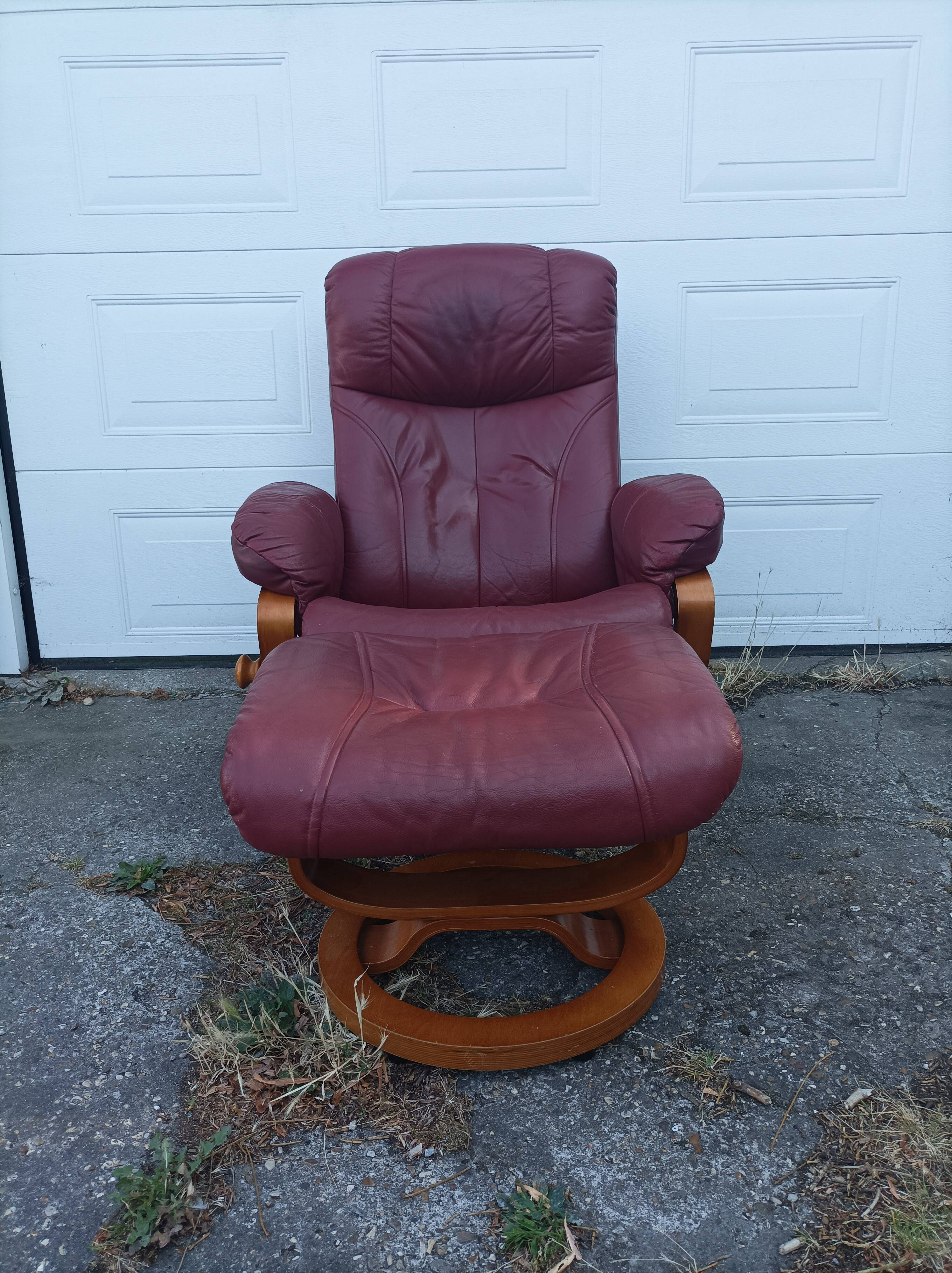Old armchair on vintage leather foot + foot rest