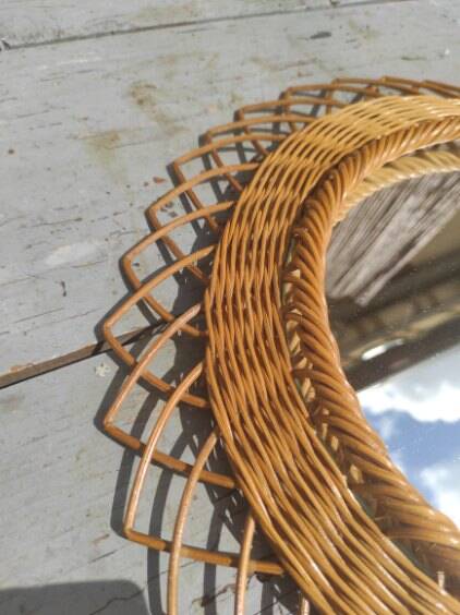 Vintage wicker flower mirror