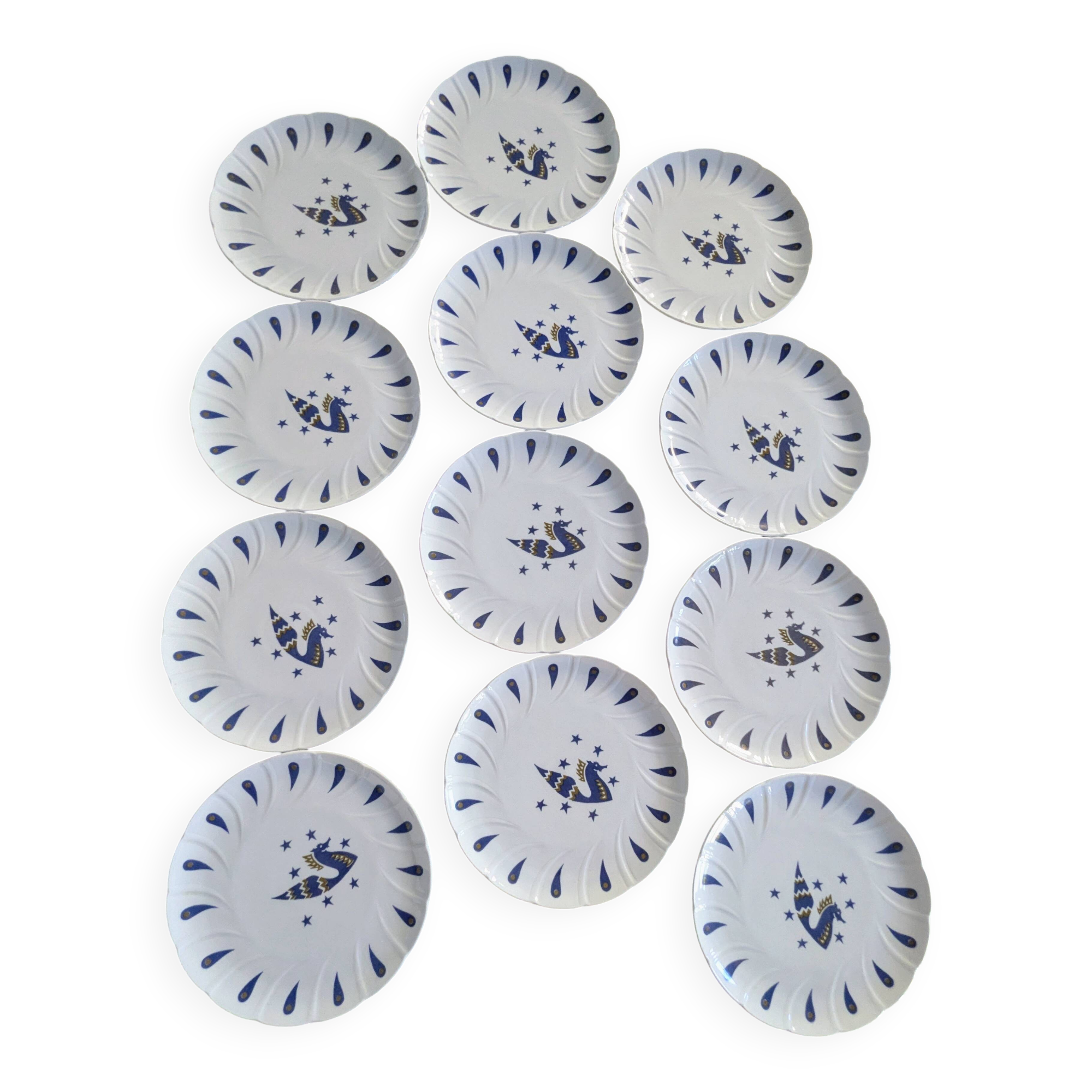 12 assiettes à dessert Air France Bernardaud Limoges décor Jean Picart