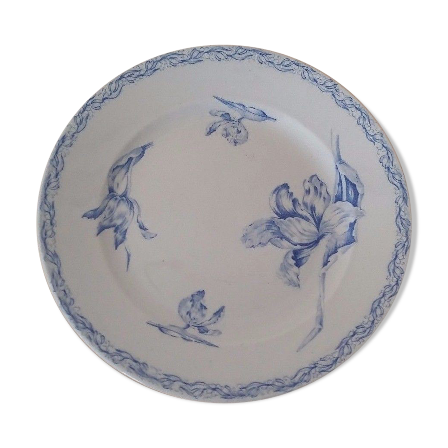 Plate faience luneville kg blue tulips