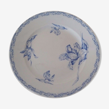 Plate faience luneville kg blue tulips