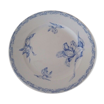 Assiette en faïence lunéville kg tulipes bleues