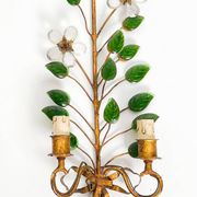 Paire d’appliques murales italiennes vintage en métal doré et verre fa