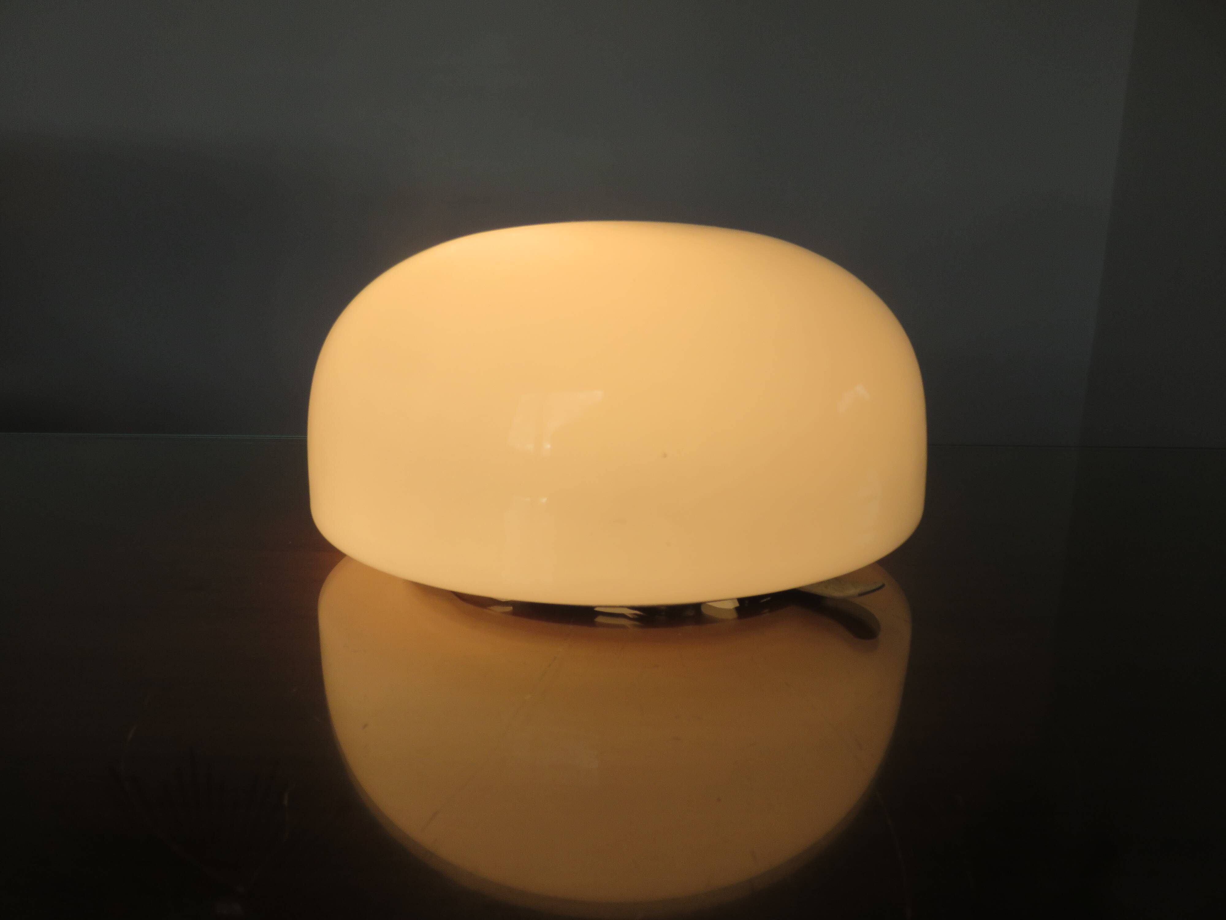 Half sphere ceiling light in opaline, made in Italy 1970