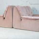Cinna, pair of armchairs foam and velvet ras pink pale, France, circa 1970