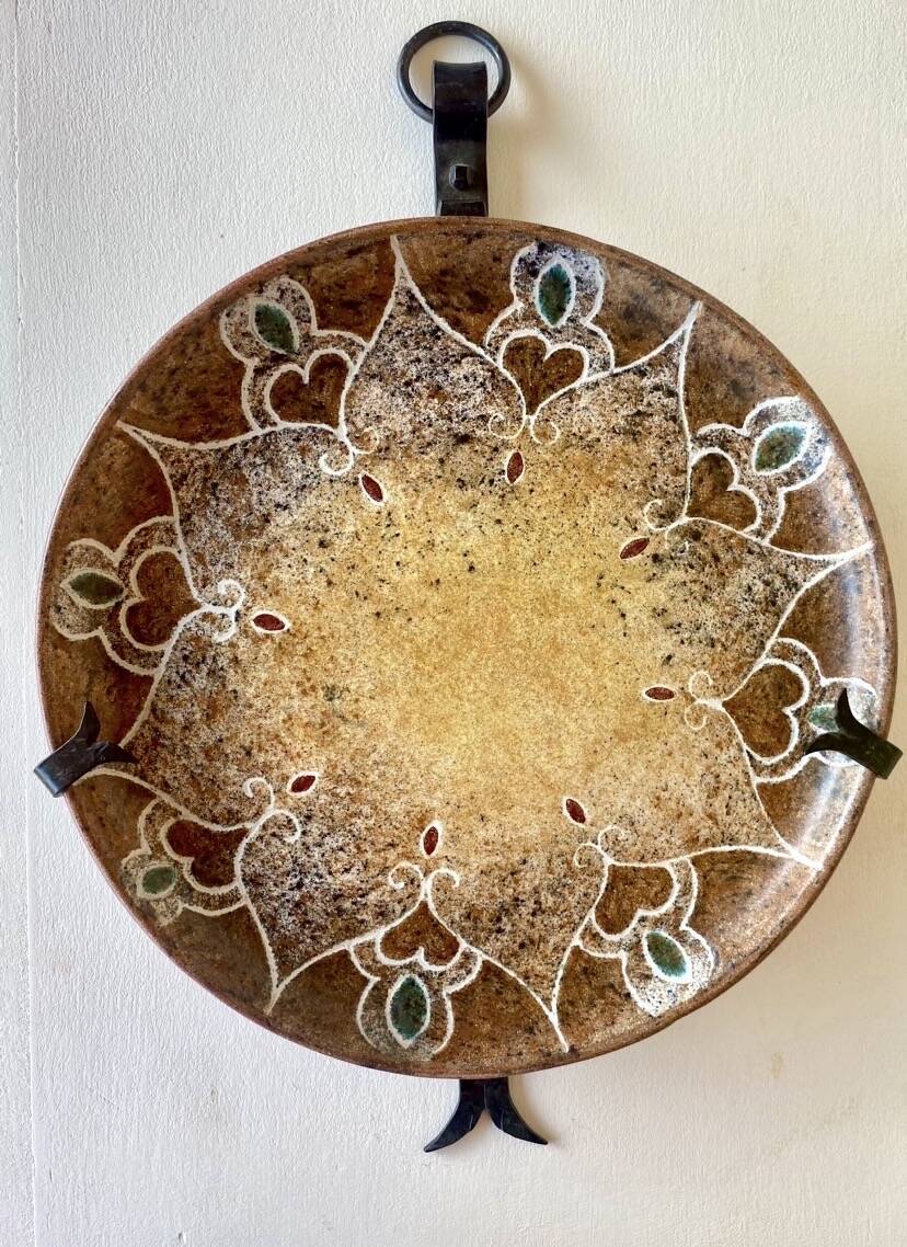 Ceramics by B. Buffat and its wrought iron support, 1970s