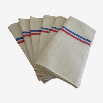 6 old linen tea towels with beds 75 x 60 cm