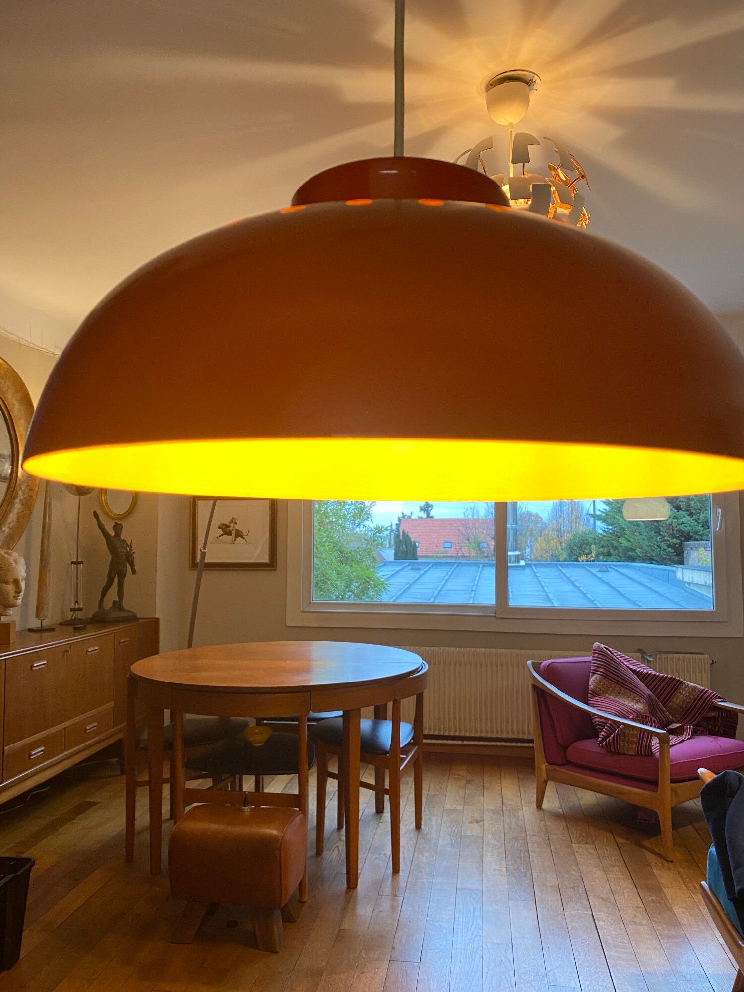 Red lacquered metal chandelier
