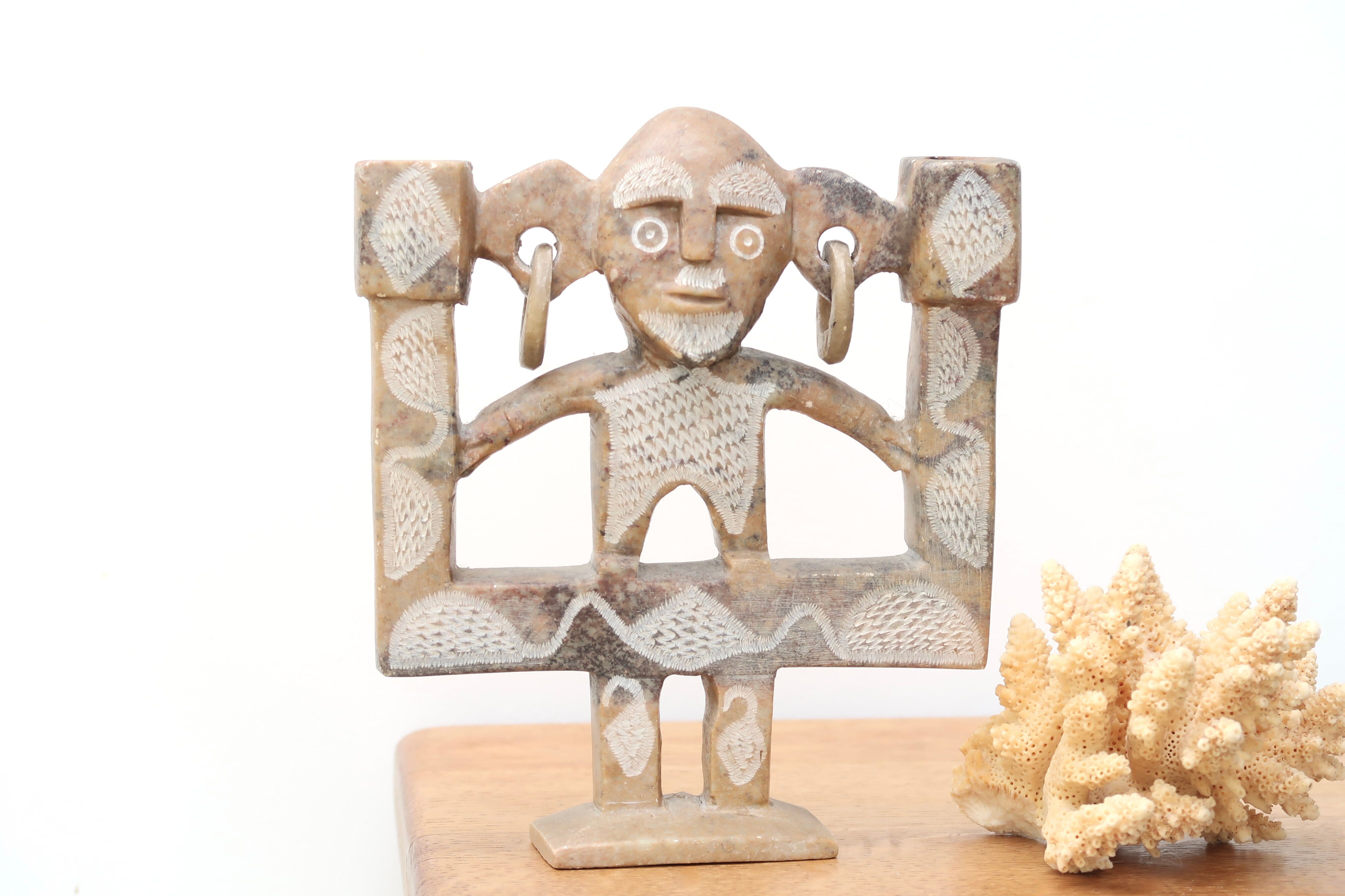 Moroccan anthropomorphic stone candle holder, 70s