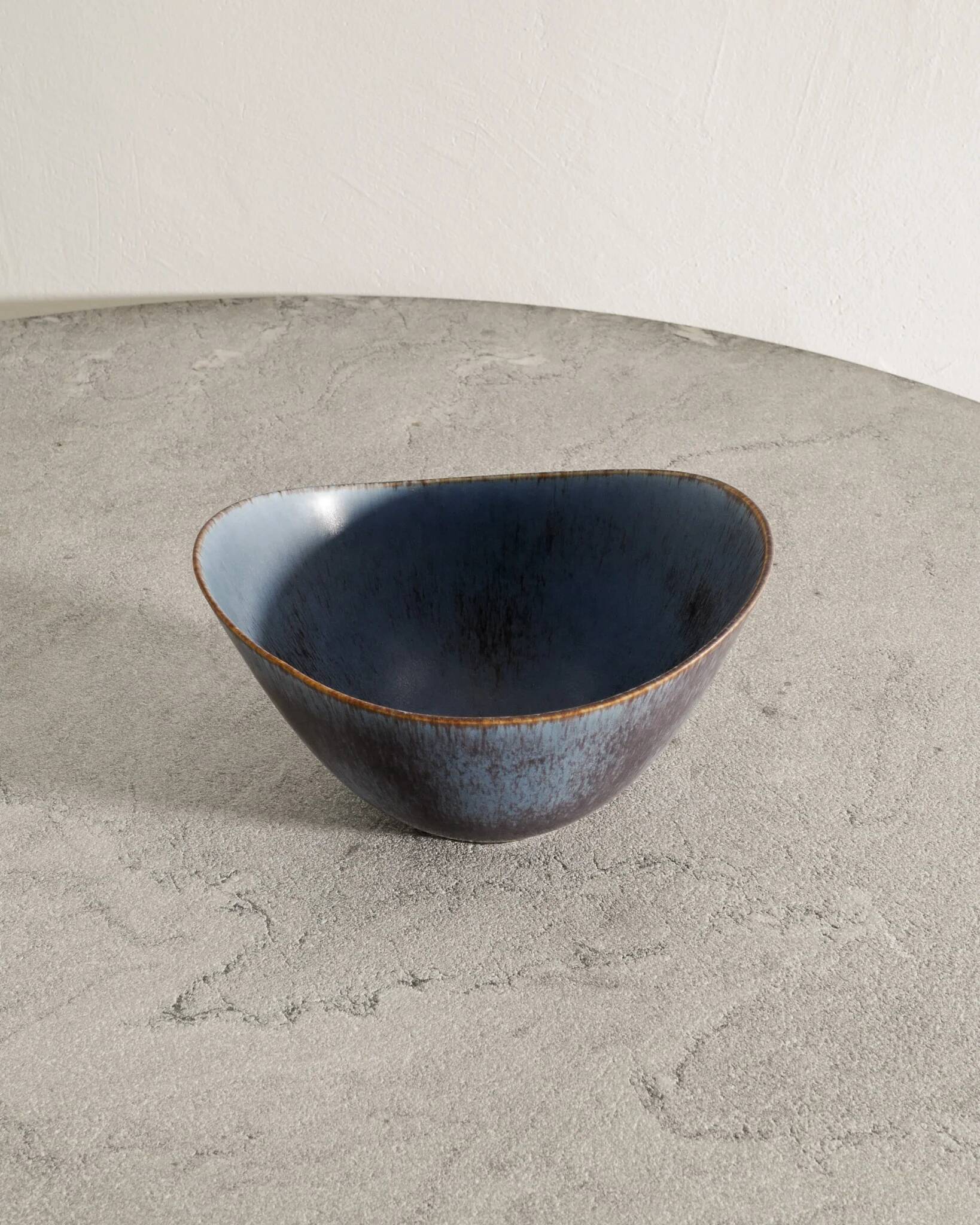 Large Swedish Mid Century Blue Brown Ceramic Bowl by Gunnar Nylund, 1950s