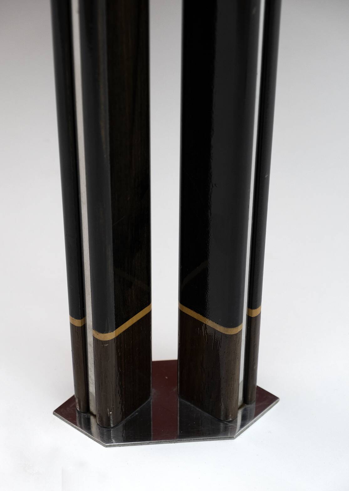 Paolo Barracchia Italian Steel and Inlaid Wood Dinning Table by Roman Deco