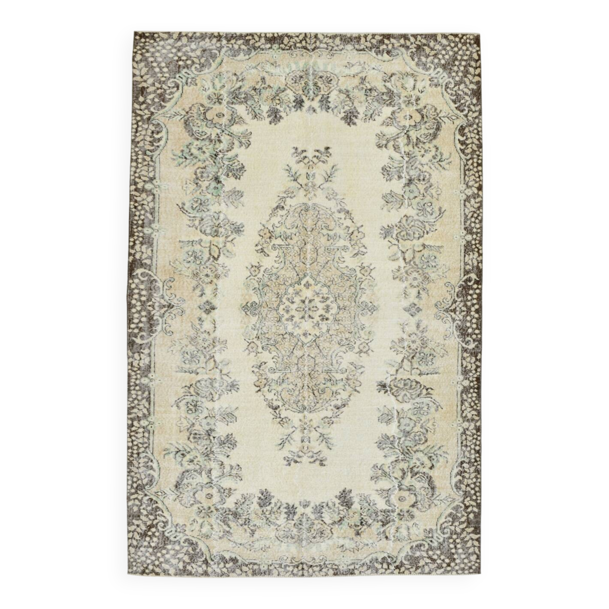 6x9 Light Green & Beige Turkish Vintage Rug, 173x267Cm