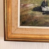 Oil Painting Table Wood Mill Woman Bigouden Impressionism Courvois