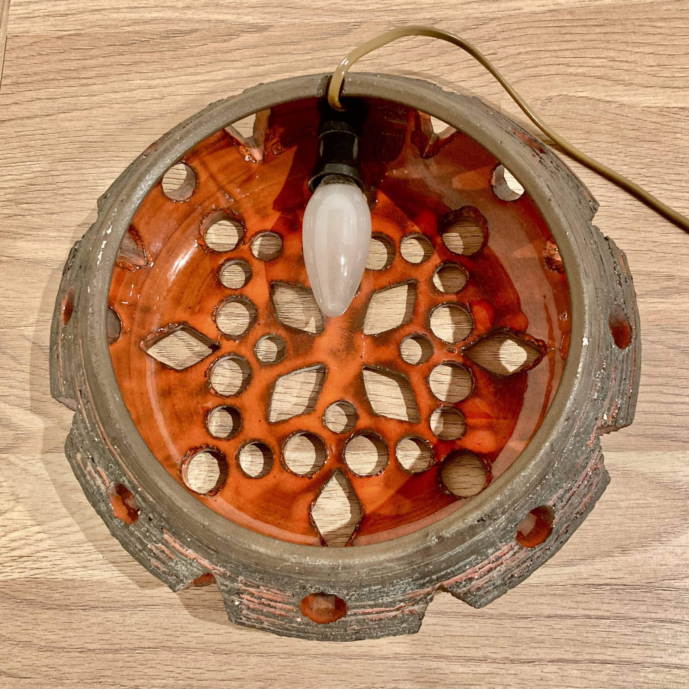 LARGE RED CERAMIC WALL LIGHT DESIGN 1950.