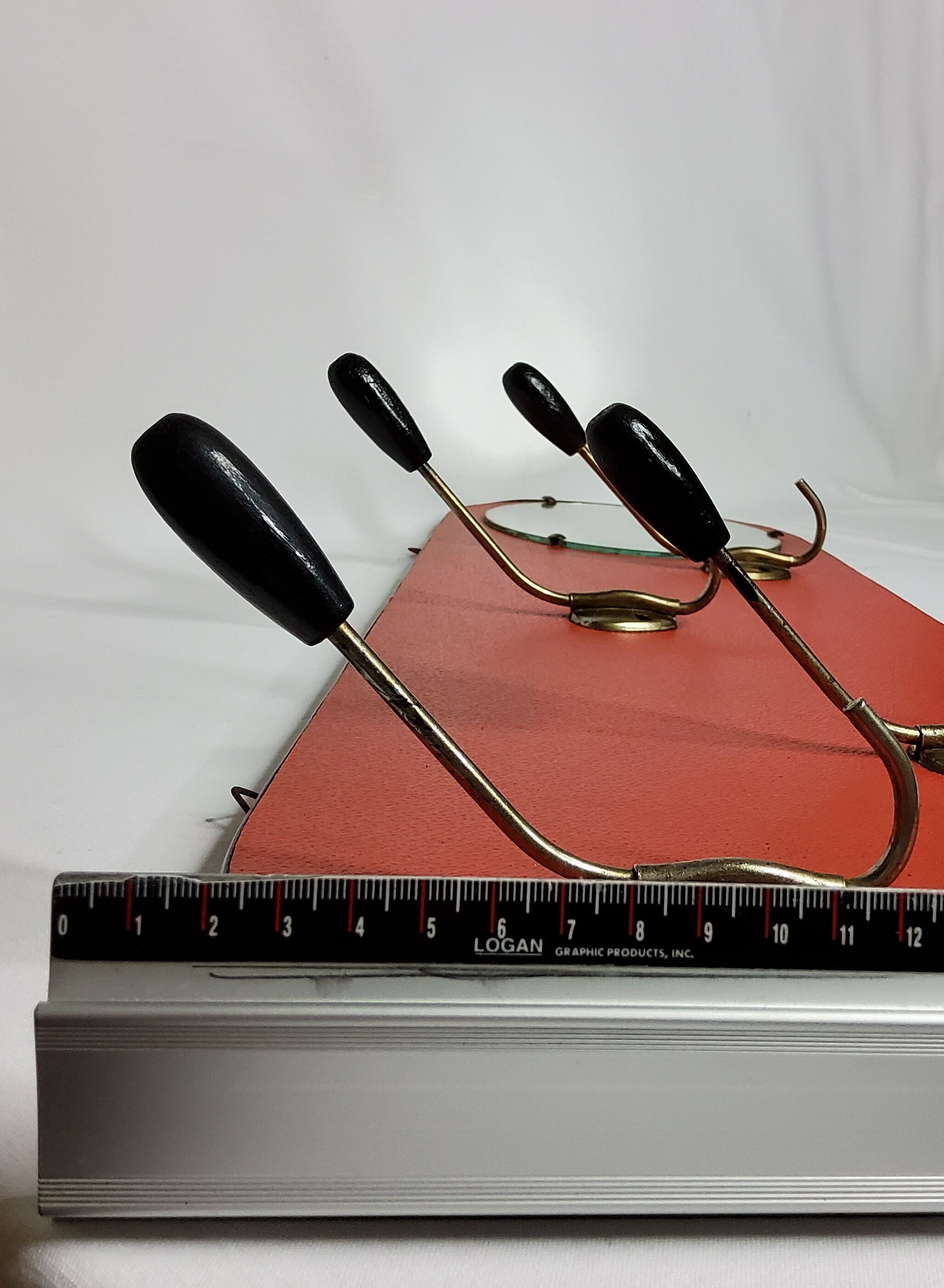 Vintage wall coat rack with round mirror, 4 hooks, 68 cm