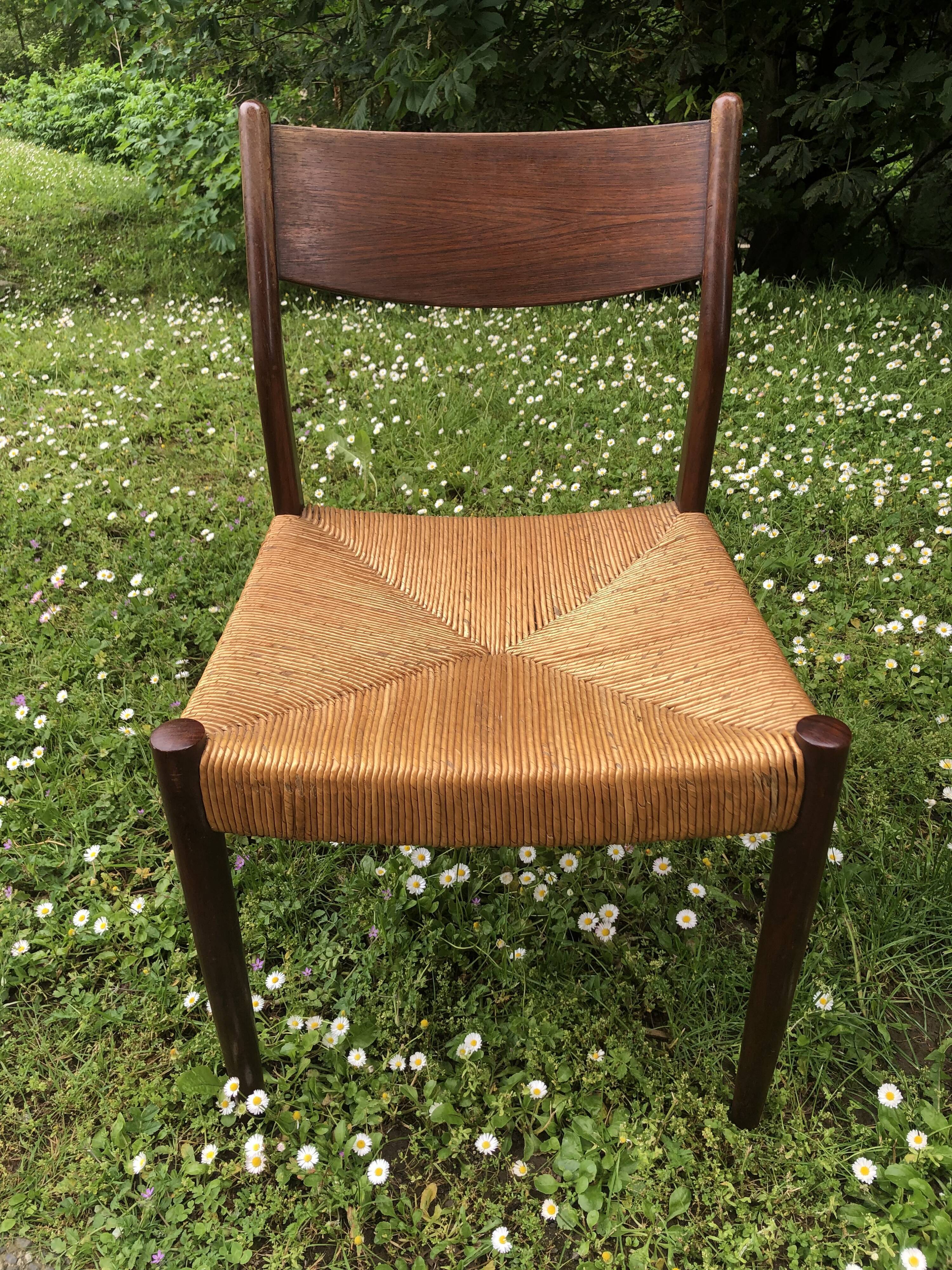 6 wooden and straw chairs, Scandinavian design Cees Braakman for Pastoe, 1960