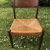 6 wooden and straw chairs, Scandinavian design Cees Braakman for Pastoe, 1960