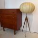 Lampadaire vintage tripode teck et abat-jour cocoon