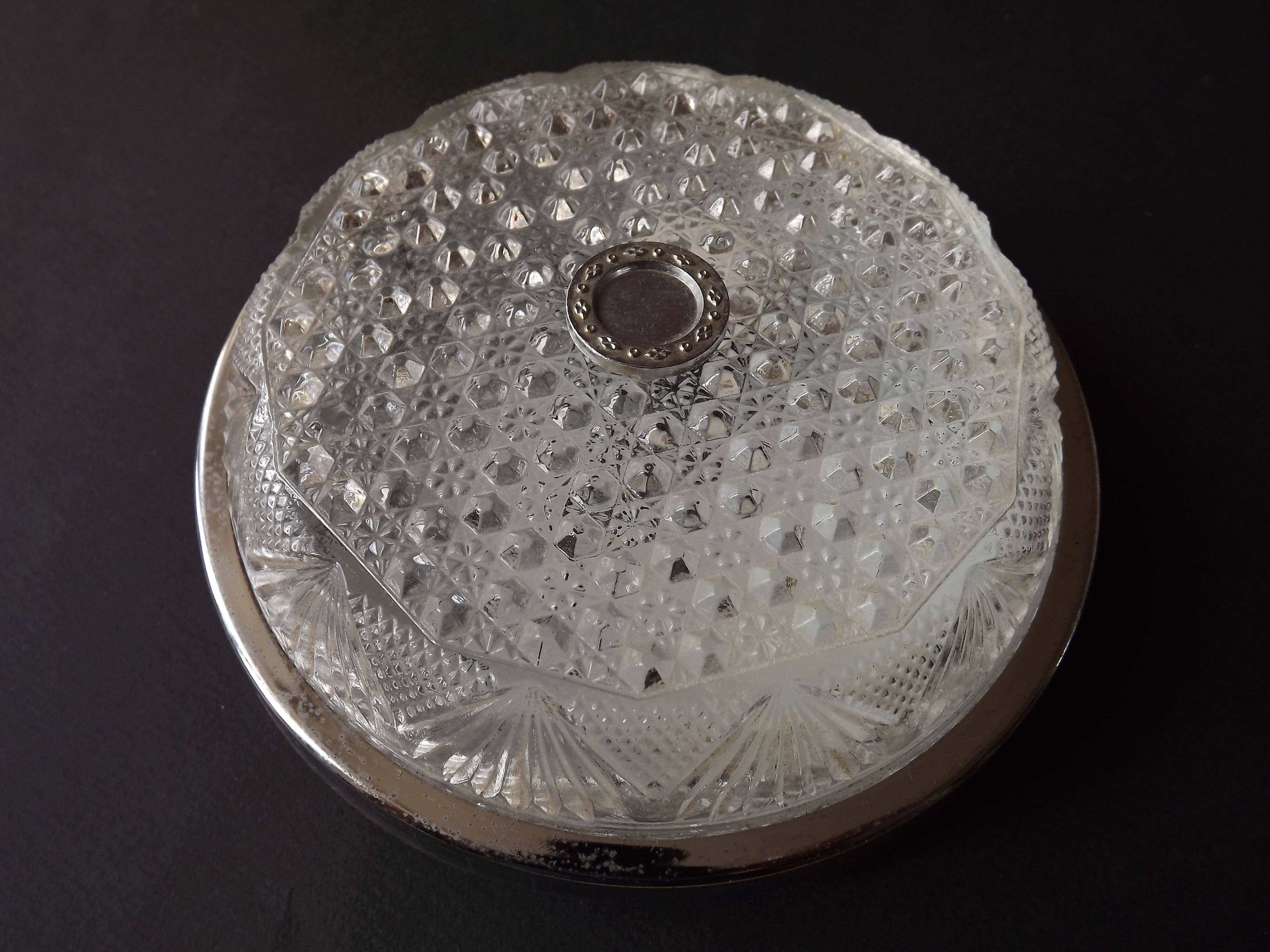 Pair of French Vintage Semi-Flush Cut Glass and Silver Metal Wall Lights