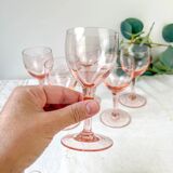 5 vintage faceted pink red wine glasses – 1950s – French elegance