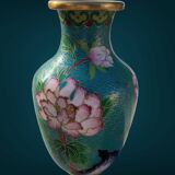 Vase with peonies in cloisonné enamels