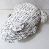 Corbeille à papier grenouille vintage en rotin blanc