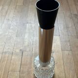 Vintage pendant light in chiseled glass and steel tube from the 70s