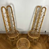 Pair of high-backed chairs and its bamboo coffee table