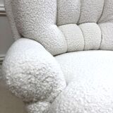 Vintage 80s shell armchair in curly wool