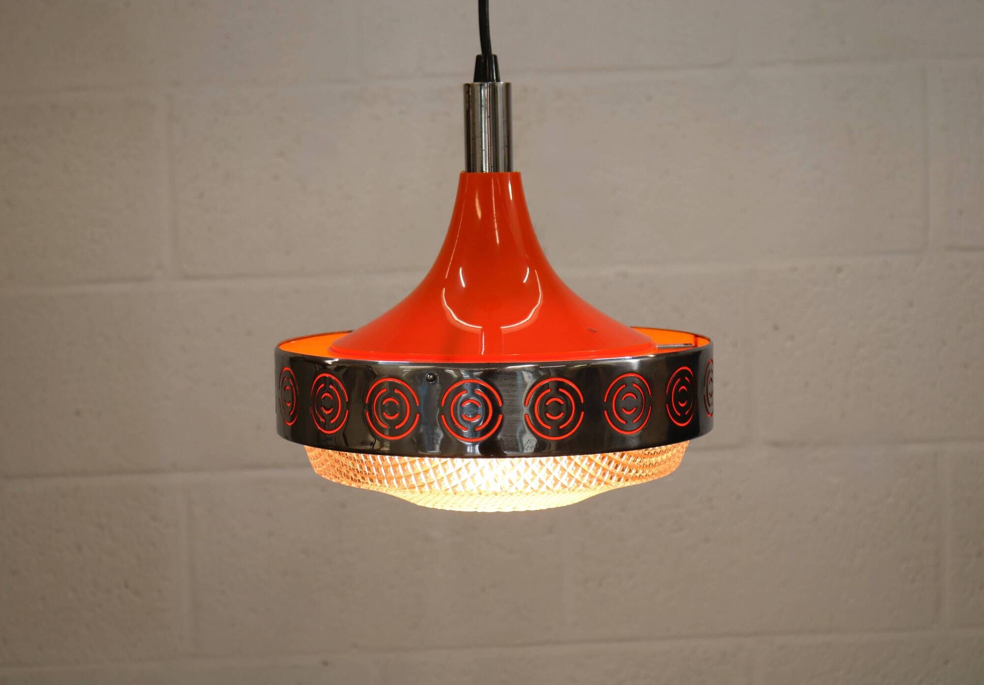 Vintage Chrome & Orange Pendant Lamp - 1970s Massive Belgium Lighting
